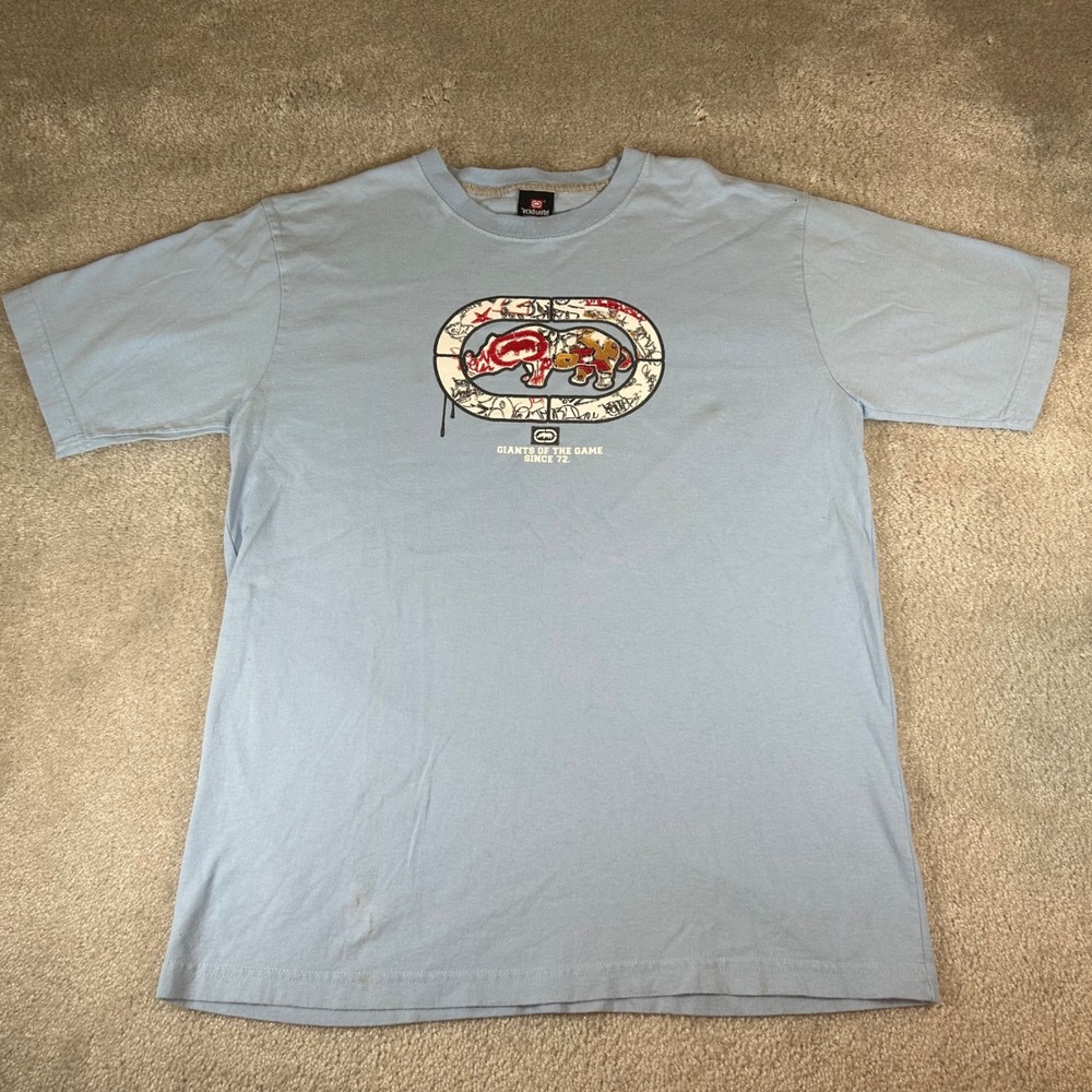 Ecko Unltd Graphic T-Shirt Mens XL Light‎ Blue Giants of the Game Rhino Logo Tee